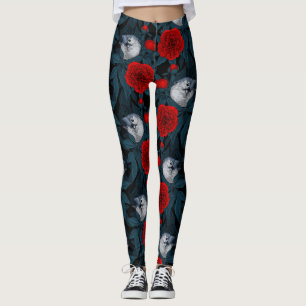 Vögel und Blume aus Roter Pest mit blauen Blätter Leggings