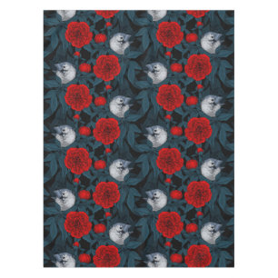 Vögel und Blume aus Roter Pest mit blauen Blätter Tischdecke