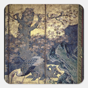 Vögel und Blume der vier Jahreszeiten Quadratischer Aufkleber