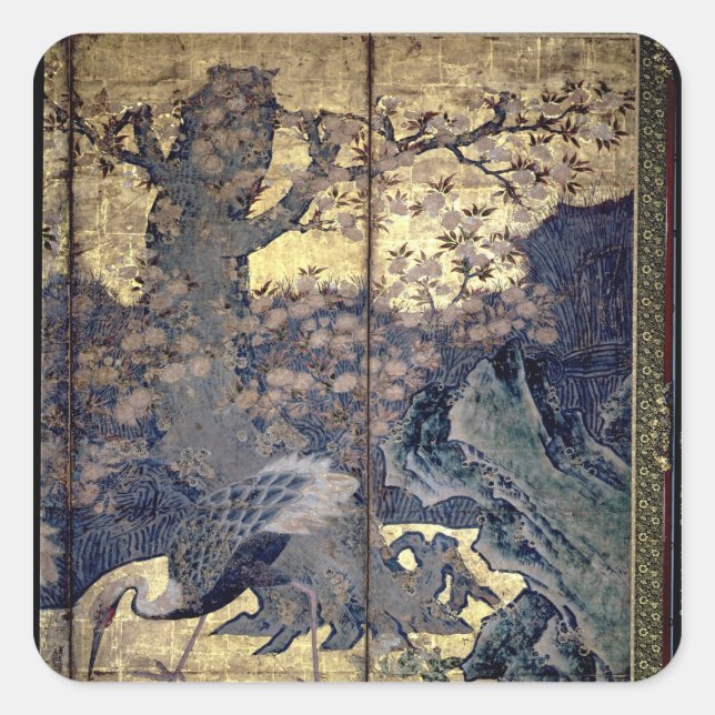 Vögel und Blume der vier Jahreszeiten Quadratischer Aufkleber (Vorderseite)