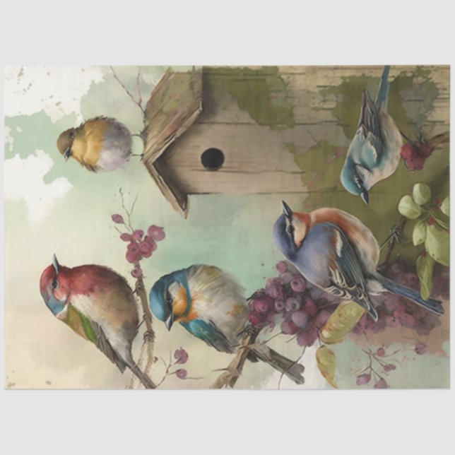 Vögel und Blume Ephemera Design Serie #11 Seidenpapier (Vorderseite)