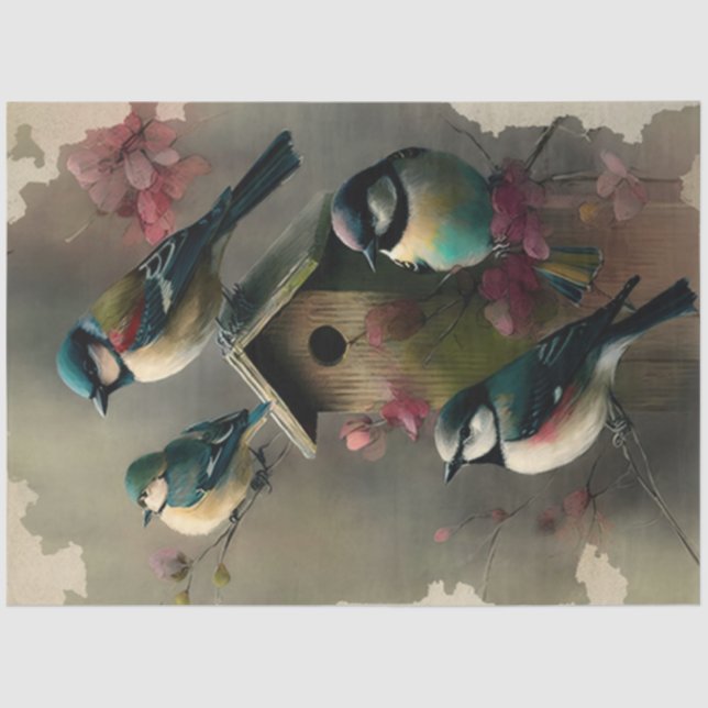 Vögel und Blume Ephemera Design Series #18 Seidenpapier (Vorderseite)