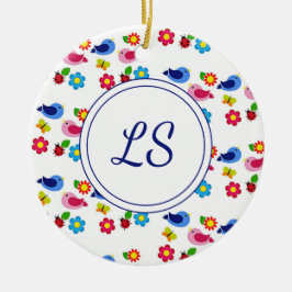 Vögel und Blume Frühjahrsmuster weiß Keramik Ornament