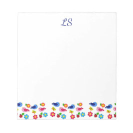 Vögel und Blume Frühjahrsmuster weiß Notizblock