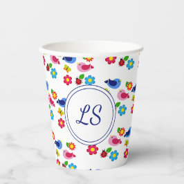 Vögel und Blume Frühjahrsmuster weiß Pappbecher