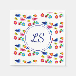 Vögel und Blume Frühjahrsmuster weiß Serviette