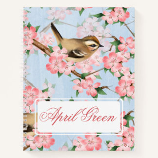 Vögel und Blume. Frühlingsmuster Notizbuch