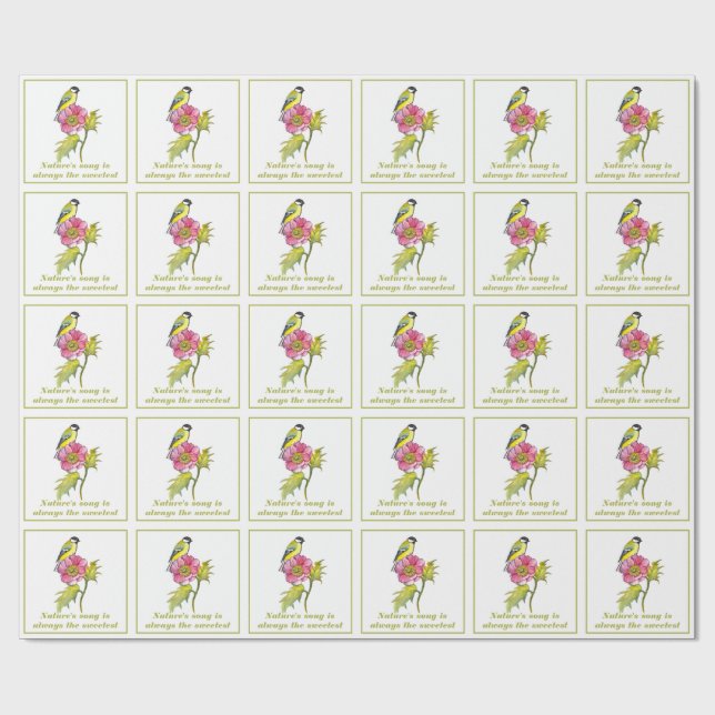 Vogel und Blume Geschenkpapier (Flach)
