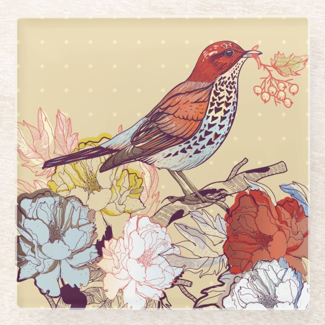 Vögel und Blume Glasuntersetzer (Vorderseite)