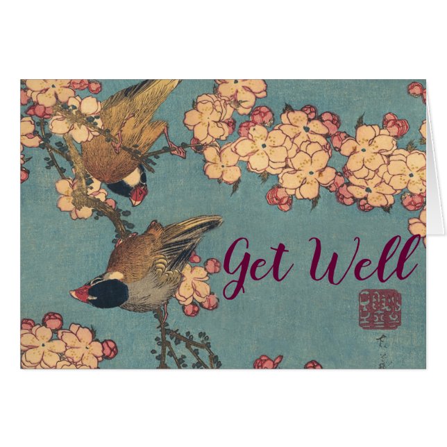 Vögel und Blume Japanisch Art Pink Floral (Vorderseite (Horizontal))