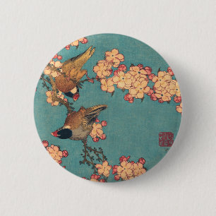 Vögel und Blume Japanisch Art Pink Floral Button