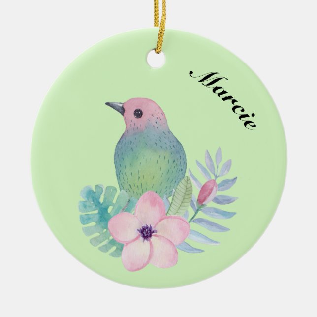Vogel und Blume Keramik Ornament (Vorne)