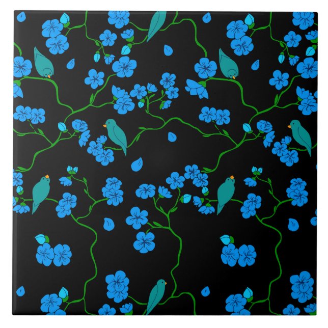 Vögel und Blume Keramik Tile Fliese (Vorderseite)