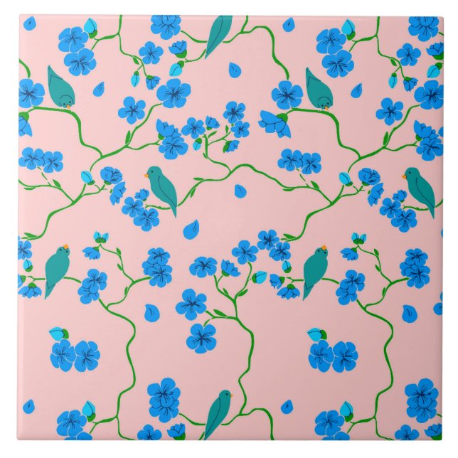 Vögel und Blume Keramik Tile Fliese (Vorderseite)