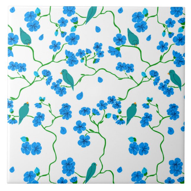 Vögel und Blume Keramik Tile Fliese (Vorderseite)