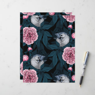 Vögel und Blume mit rosa Birnen und Blätter
