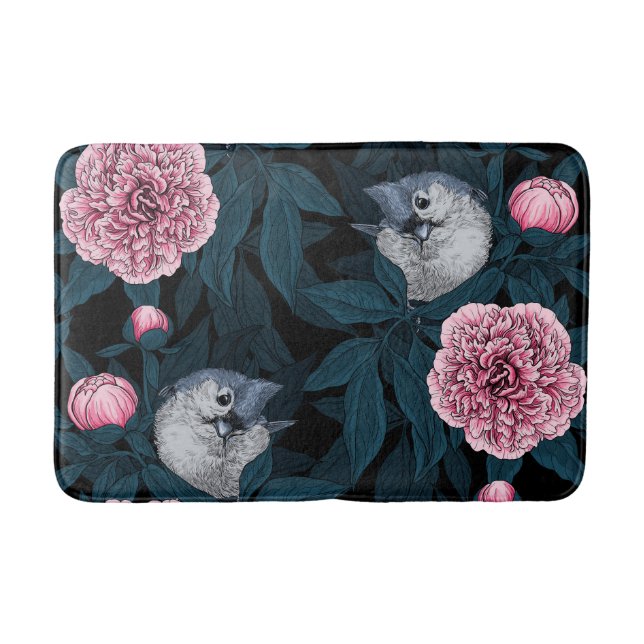 Vögel und Blume mit rosa Birnen und Blätter Badematte (Vorderseite)