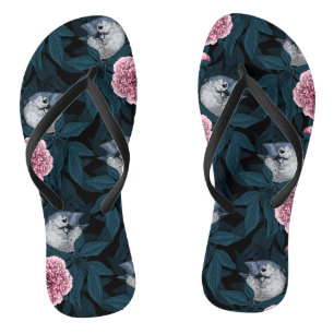 Vögel und Blume mit rosa Birnen und Blätter Flip Flops