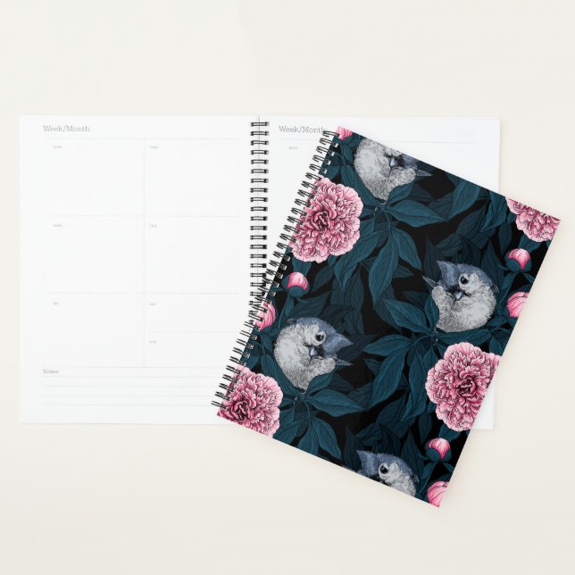 Vögel und Blume mit rosa Birnen und Blätter Planer (Anzeige)