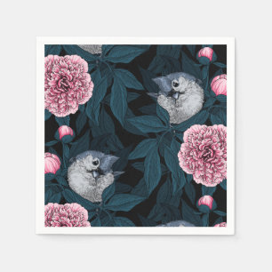 Vögel und Blume mit rosa Birnen und Blätter Serviette