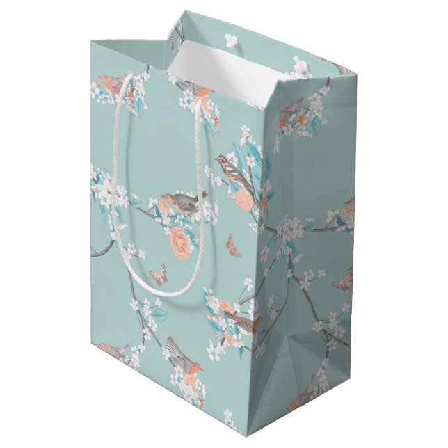 Vögel und Blume Mittlere Geschenktüte (Rückseite Schrägansicht)