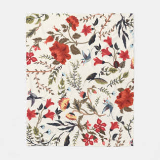 Vögel und Blume: Nahtlose Blumenmuster Fleecedecke