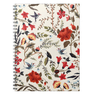 Vögel und Blume: Nahtlose Blumenmuster Notizblock