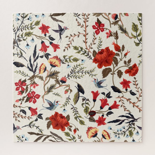 Vögel und Blume: Nahtlose Blumenmuster Puzzle (Vertikal)