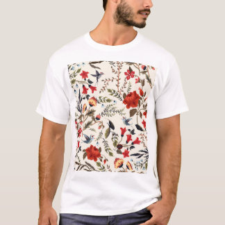 Vögel und Blume: Nahtlose Blumenmuster T-Shirt