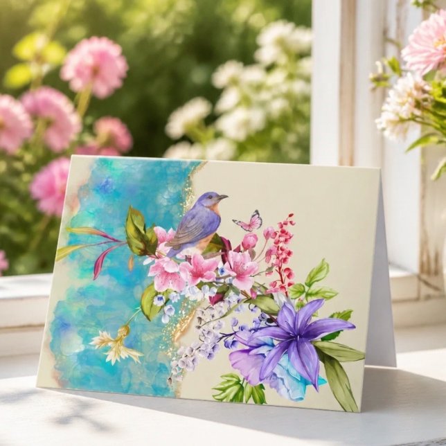 Vogel- und Blume-Note-Karte (Von Creator hochgeladen)