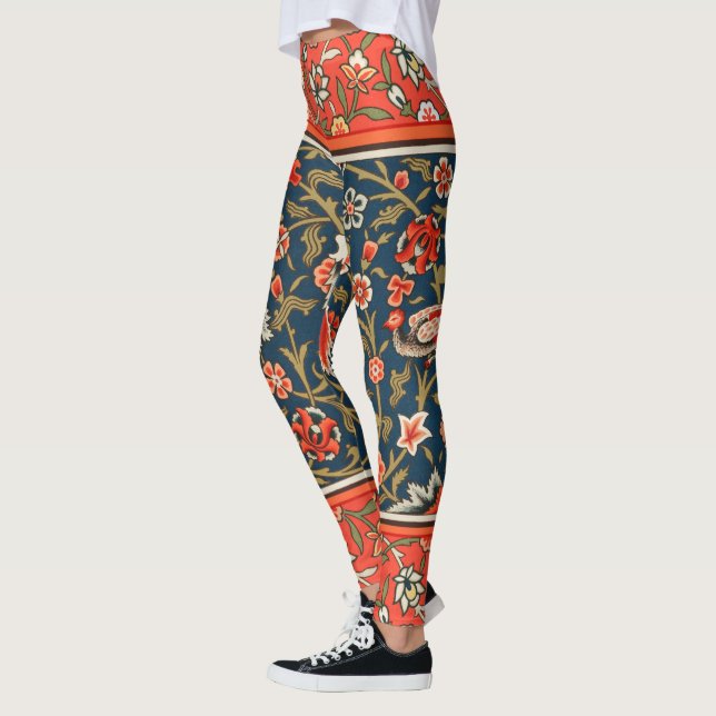 Vogel und Blume Persisches Blaues Muster Leggings (Links)