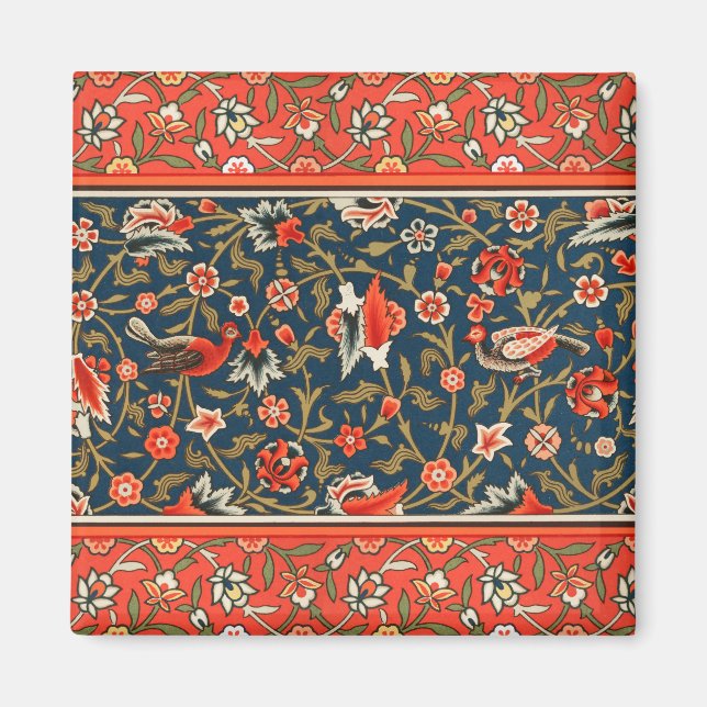 Vogel und Blume Persisches Blaues Muster Magnet (Vorne)