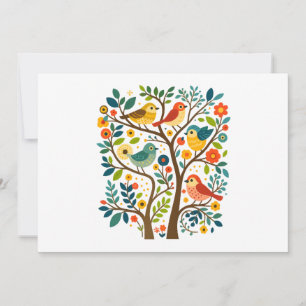 Vögel und Blume Skandinavische Volkskunst Einladung