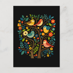 Vögel und Blume Skandinavische Volkskunst Feiertagspostkarte