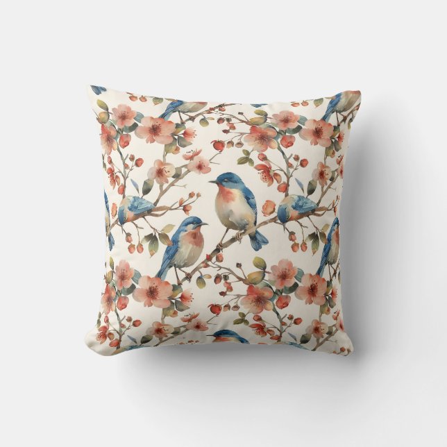 Vögel und Blume Vintag Kissen (Vorderseite)