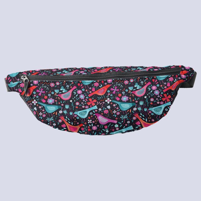 Vogel und Blume Wasserfarbe Bauchtasche (Bird and flower watercolor dark fanny pack)