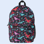 Vogel und Blume Wasserfarbe Bedruckter Rucksack<br><div class="desc">Vogel- und Blume-Aquarellmuster in aquamarinem Grün,  Rot und Rosa auf dunklem Hintergrund. Originelle Kunst von Nic Squirrell.</div>