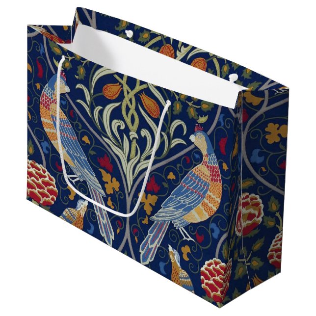 Vögel und Blume, William Morris große Geschenktasc Geschenktüte (Vorderseite Schrägansicht)