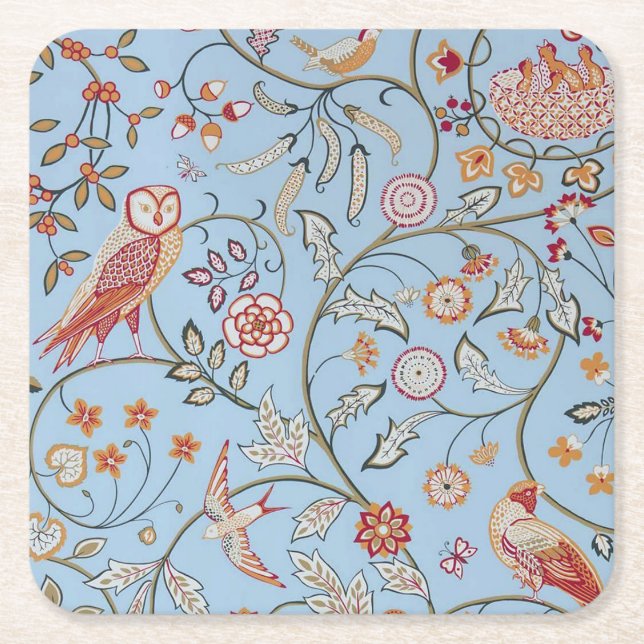Vögel und Blume, William Morris Rechteckiger Pappuntersetzer (Vorderseite)
