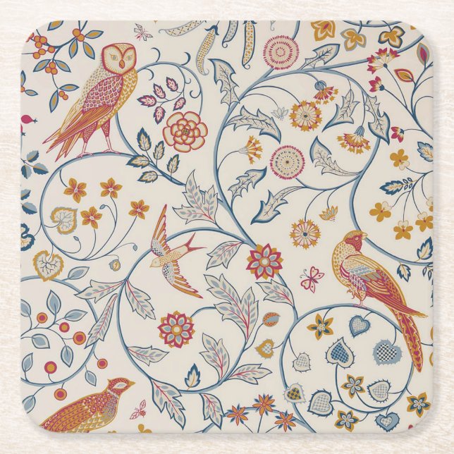 Vögel und Blume, William Morris Rechteckiger Pappuntersetzer (Vorderseite)