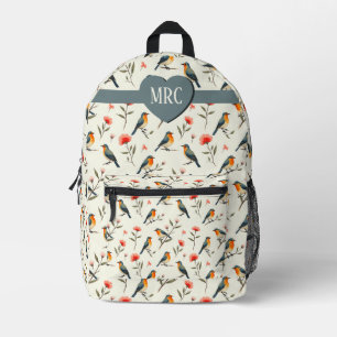 Vögel und Blumen Bedruckter Rucksack