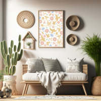 Vögel und Blumen Handgezeichnete Kunst
