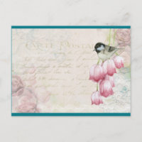 Vogel und Blumen mit handgeschriebenen Shabby Vint