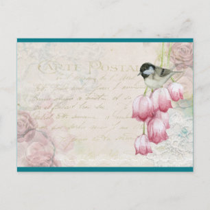 Vogel und Blumen mit handgeschriebenen Shabby Vint Postkarte