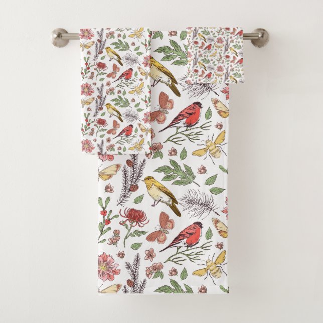 Vögel und Blumen Muster Badhandtuch Set (Insitu)