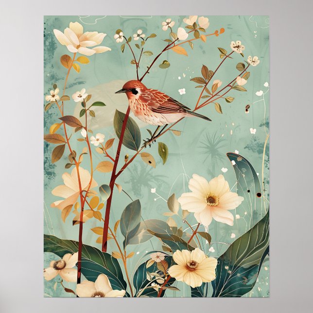 Vogel und Blumen Poster (Vorne)