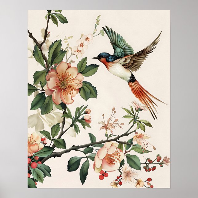 Vogel und Blumen Poster (Vorne)