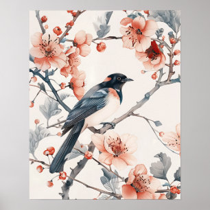 Vogel und Blumen Poster