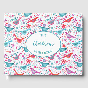 Vogel und Blumen Wasserfarbe Personalisiert Gästebuch