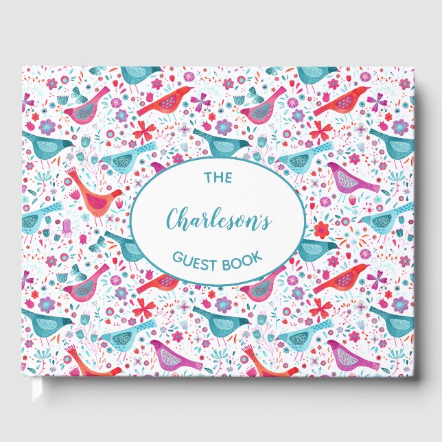 Vogel und Blumen Wasserfarbe Personalisiert Gästebuch (Vorderseite)